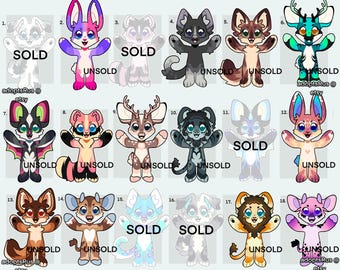 cute chibi furry adoptable fox dog deer cow cat fox bunny lion raccoon bat canine feline male female femboy adoptable batch *READ DESC*
