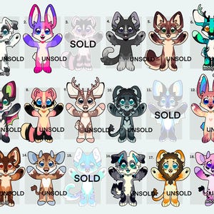 cute chibi furry adoptable fox dog deer cow cat fox bunny lion raccoon bat canine feline male female femboy adoptable batch *READ DESC*