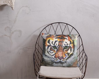 Tiger Art Pillow, Indoor Outdoor, Animal Print Theme