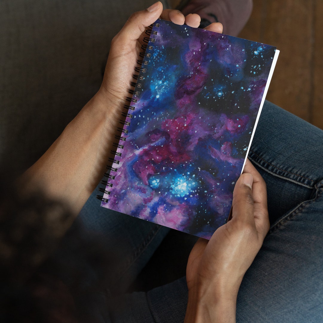 Galaxy Spiral Notebook, Night Sky Design on Dotted Notepad, Pretty ...