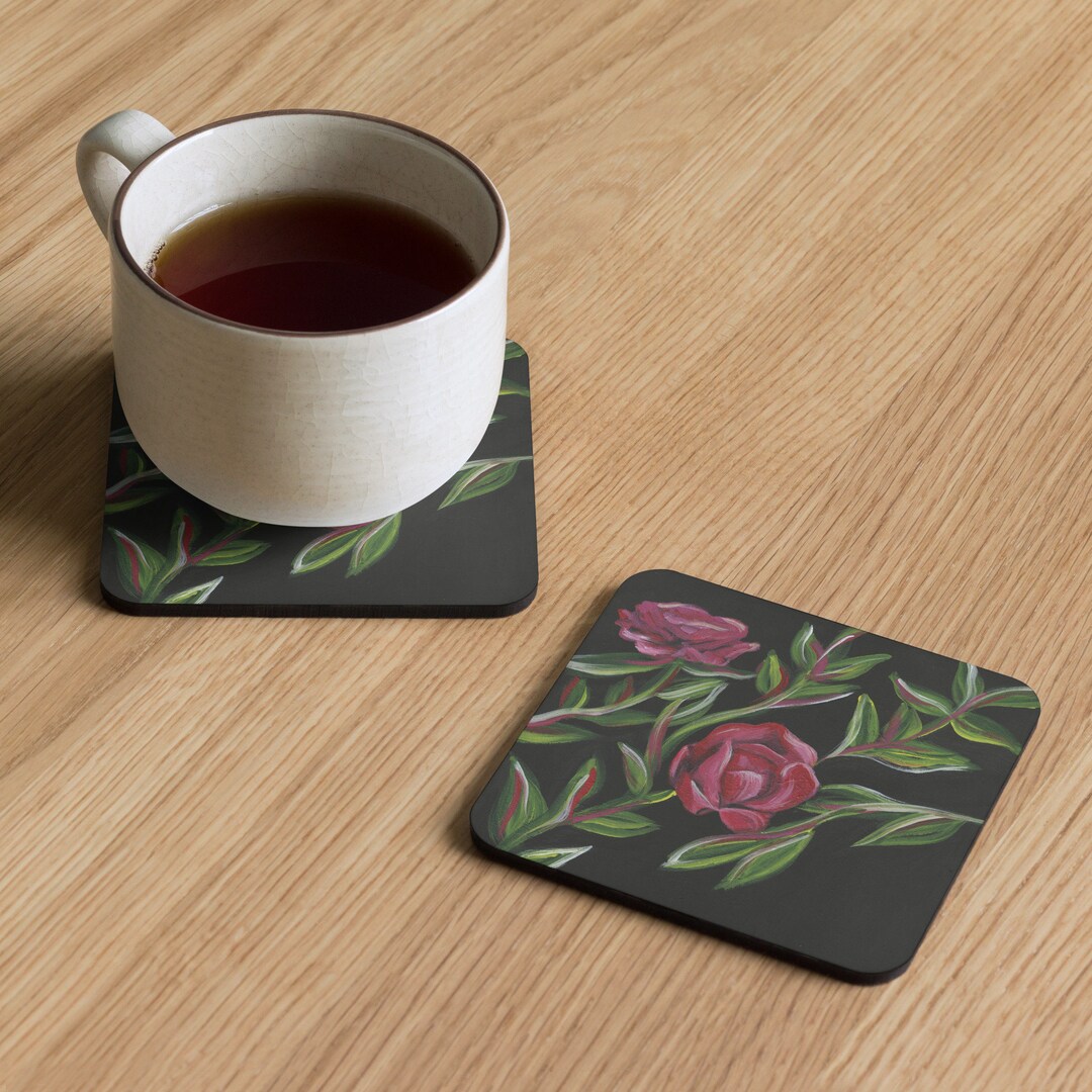 Pink Roses Cork Rose Cork-back Coaster, Floral Living Room Decor - Etsy
