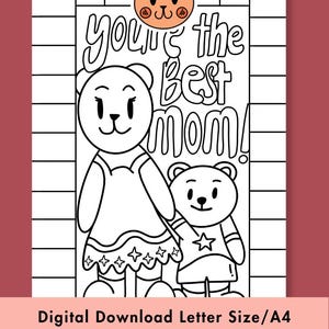 Afdrukbare Moederdag kleurplaat | Jij bent de beste moeder | Moeder en zoon tekenen | DIY-kaartcadeau voor kinderen | Pdf direct downloaden