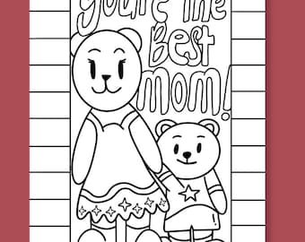 Página para colorear del Día de la Madre: Tarjeta DIY de mamá e hijo (PDF)