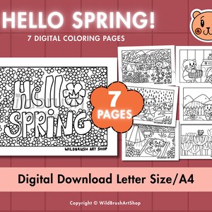 Frühling Malbuch, mutig und einfach | Druckbare Malvorlagen | Malbuch für Erwachsene | Kinder Malvorlage | Gemütliches Kawaii-Buch | Stressabbau