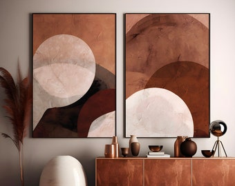 Gallery wall set of 2 abstract print, Minimalist wall art, Digital print, Terracotta and burgundy wall art.