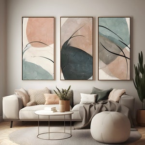Conjunto de 3 estampas abstratas, conjunto de parede de galeria em pastel, estampa contemporânea, arte de parede para download digital.