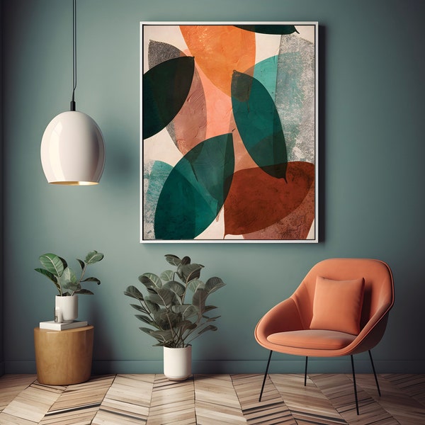 Abstract Botanical Art Print, Minimalist geometric artwork, Elegant modern print, Digital download wall art.