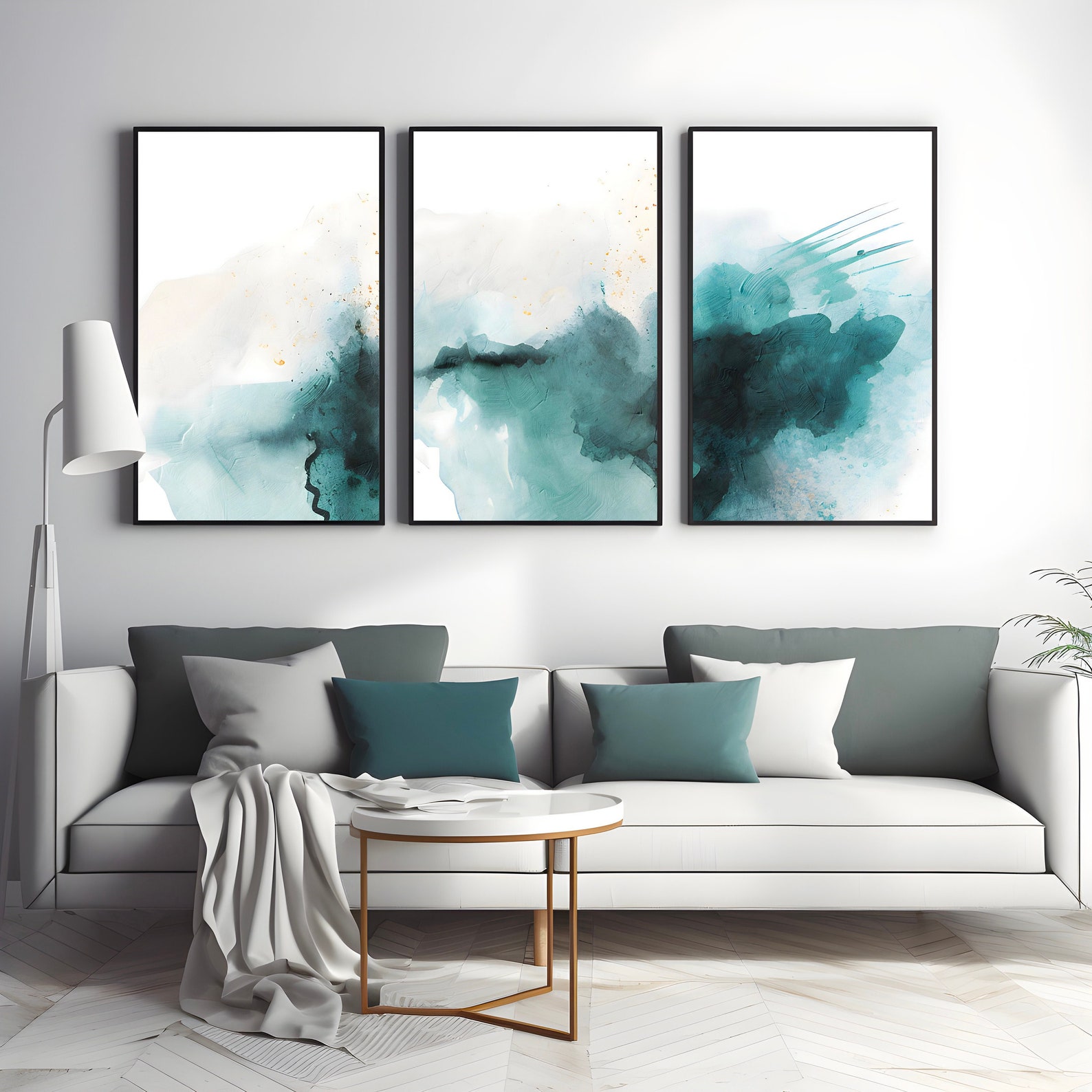 Set of 3 Prints, Abstract Wall Art Trio in Blue Hues, Abstract Print ...