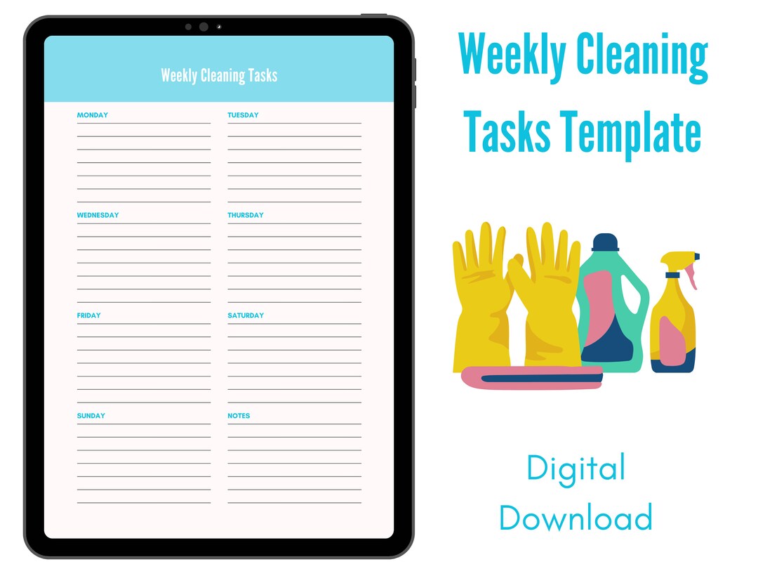 Weekly Cleaning Tasks Template, Weekly Cleaning List, Weekly Chore List ...
