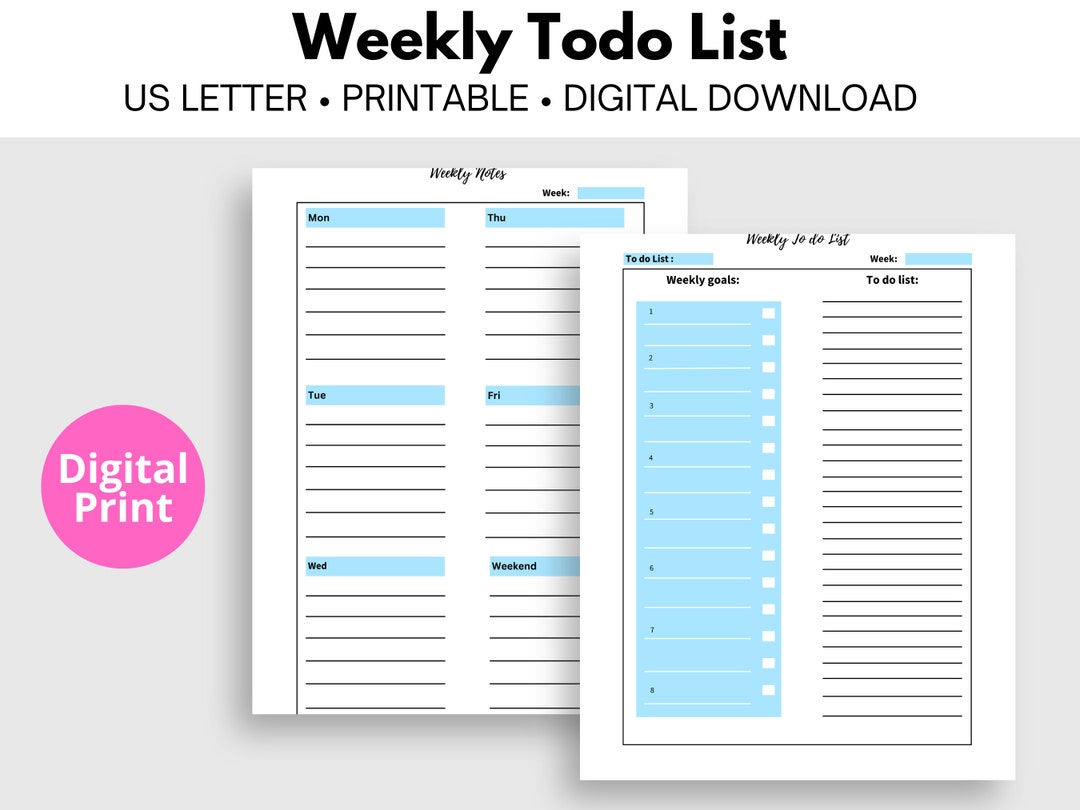 Weekly to Do List, Task Planner, Things to Do, Things to Accomplish ...