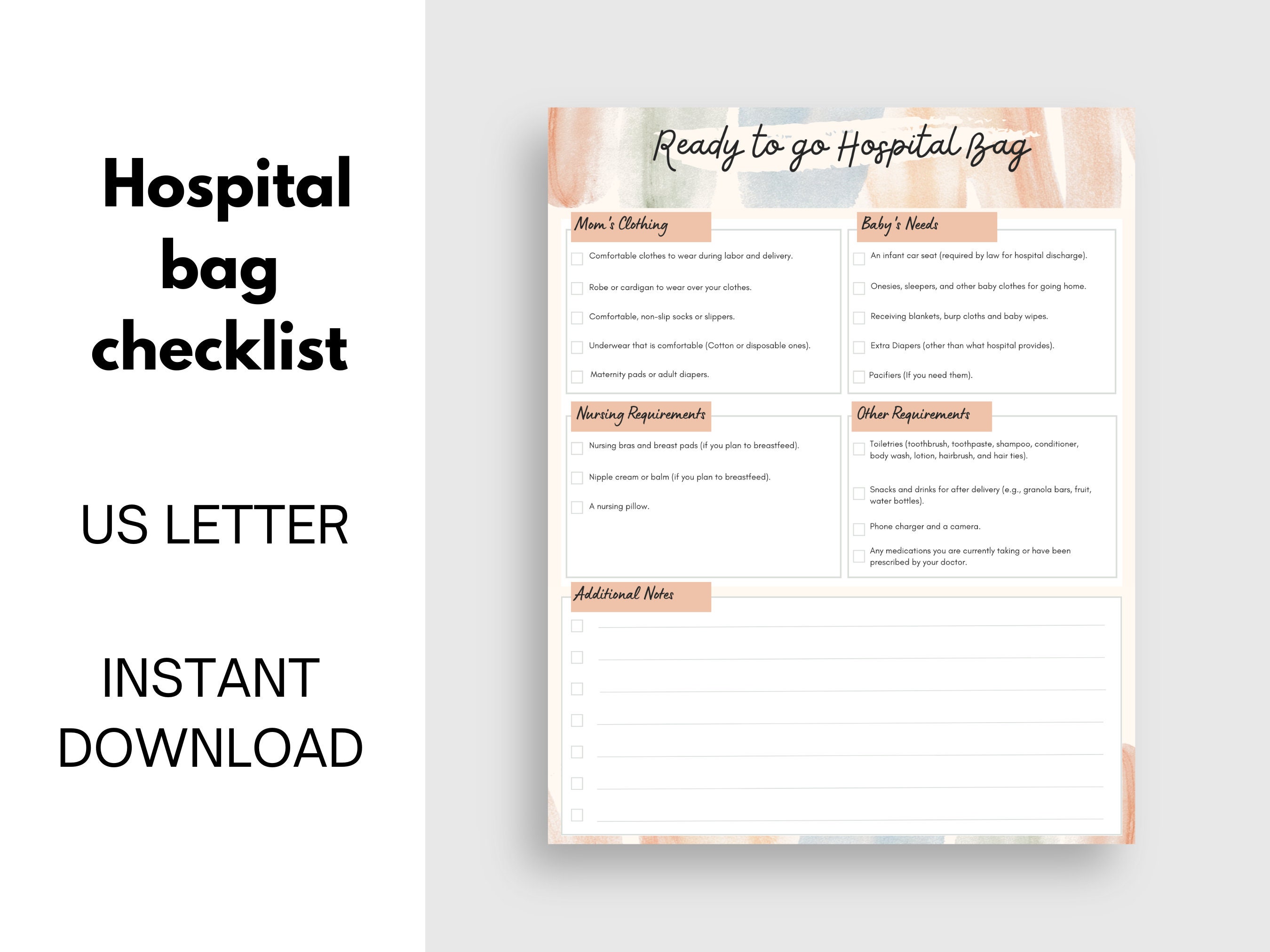 Hospital Bag Checklist, Delivery and Labor Checklist, for Mom, for Baby ...
