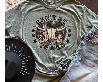 Can&#39;t be Tamed | PNG | Digital Download Design png | western | cow skull |