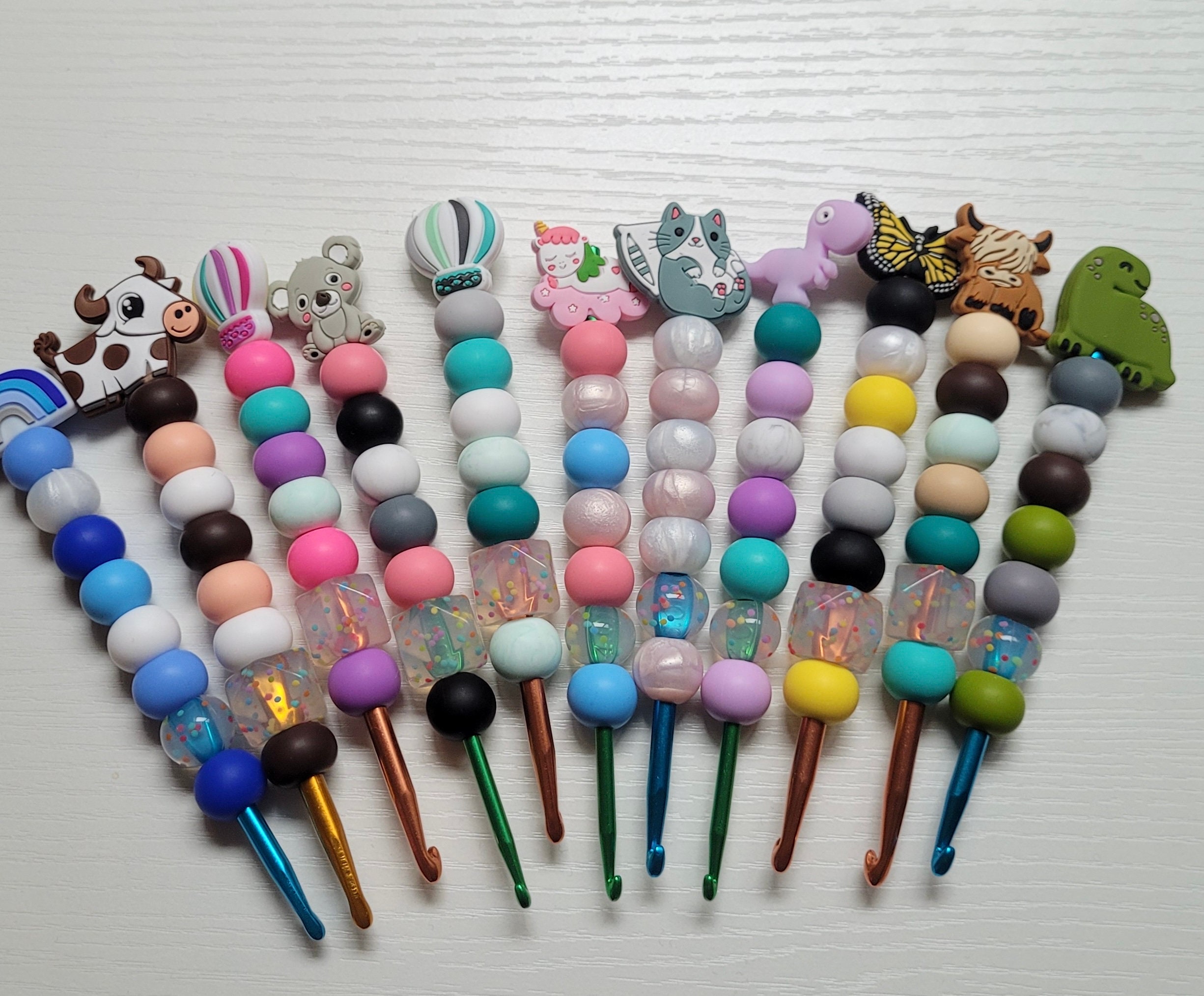 Crochet Hooks Silicone Beads Ergonomic Animal Focal Bead Toppers
