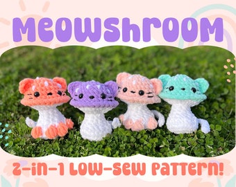 Meowshroom Amigurumi/Crochet Pattern - low sew - tutorial - crochet plushie - mushroom