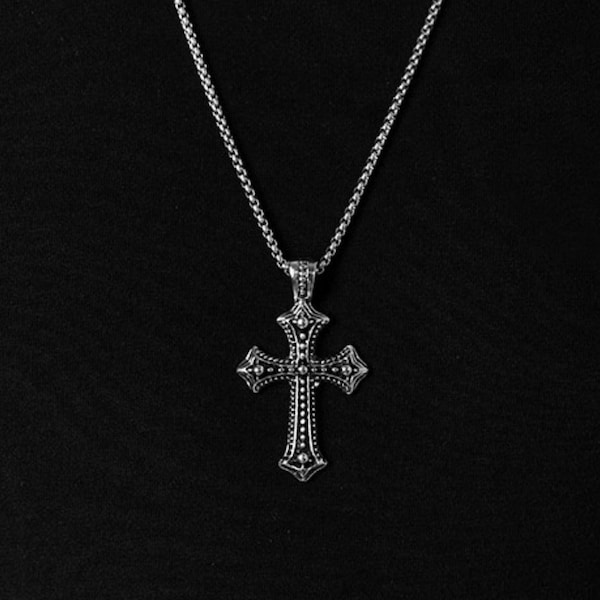 Men's Cross Necklace, Retro Cross Pendant Necklace, Stainless Steel Necklace for Men, Christian Necklace, Religious Gifts, Gift for Him