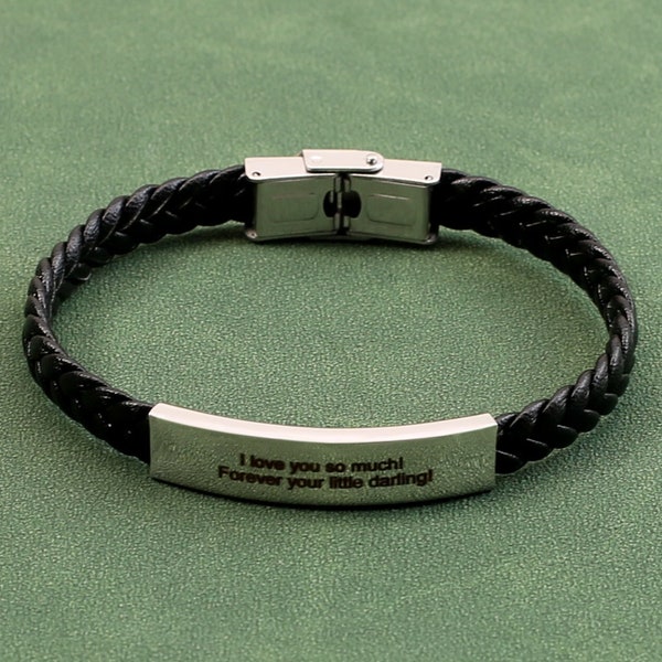 Engraved Message/Name/Text Bracelet, Personalized Secret Message Bracelet Men, Custom Black Rope Bracelet, Best Gift for Him, Husband Gifts