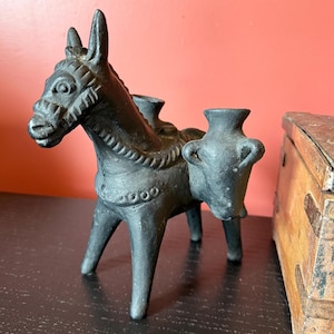 Vintage Oaxacan Black Clay Donkey – Barro Negro Mexican Folk Art Figurine