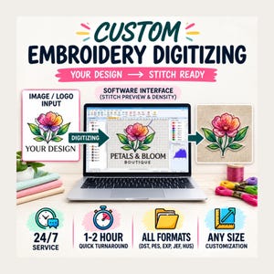 Custom Embroidery Digitizing Service, Logo Image to File (Digital Download)