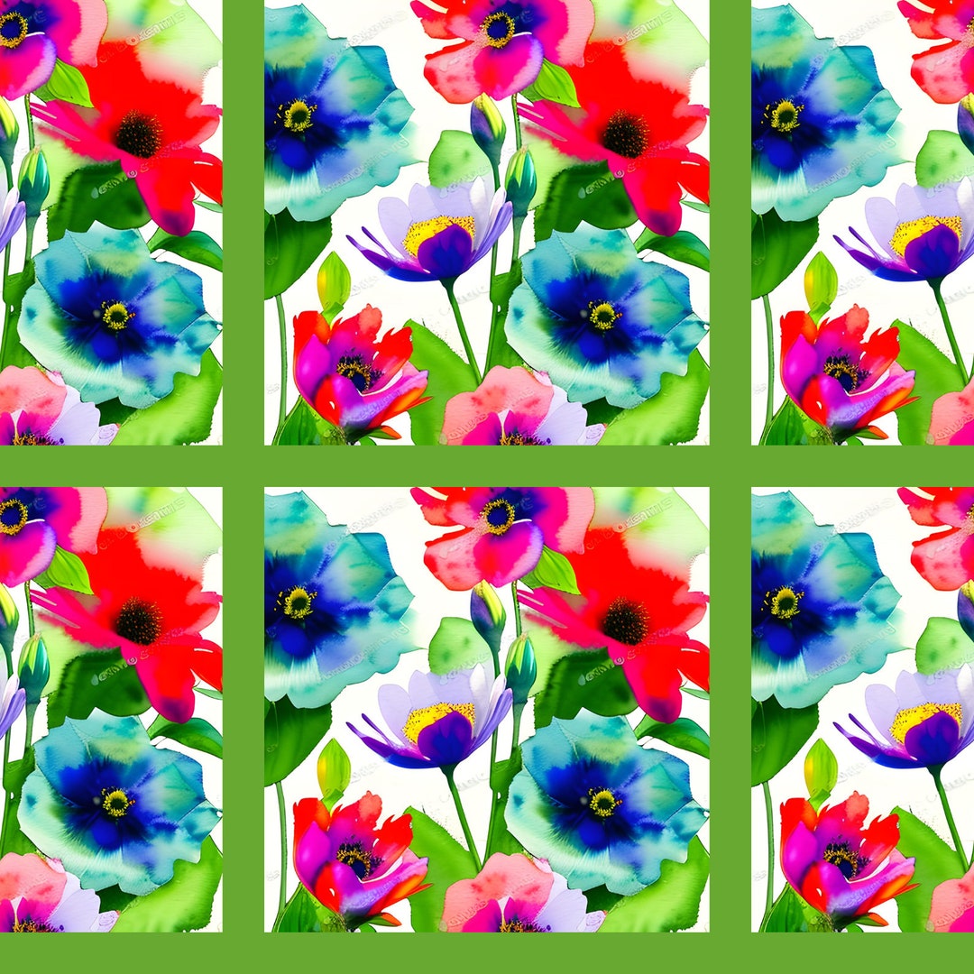 Multi-color Spring Flower Print, Multi-color Spring Flower Pattern ...