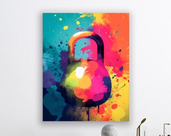 Colorful Kettlebell Wall Art, Gym Poster Print, Abstract Fitness Decor, Workout Motivation Art, Home Gym Digital Download