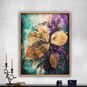 Dark Teal Gold Wall Art Abstract Living Room Print Jewel Tone Digital Download Textured Maximalist Art For Modern Home Green Statement Decor