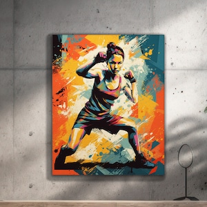 Opere d&#39;arte in palestra Donna forte Pugile Arte motivazionale Poster sportivo Arte murale fitness Stampa palestra Decorazioni per palestra in casa Stampe Arte murale colorata stampabile