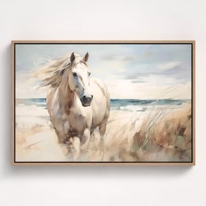 Wild Horse Painting Framed Canvas Equine Art Horse Lover Gift Coastal Decor Beach Wall Art Print Beach House Decor Horse Art Horse Gifts