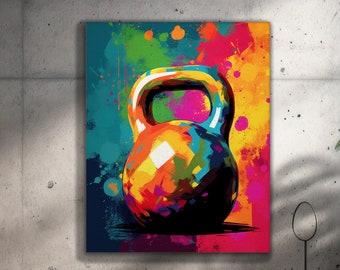 Colorful Kettlebell Wall Art, Gym Poster Print, Abstract Fitness Decor, Workout Motivation Art, Home Gym Digital Download