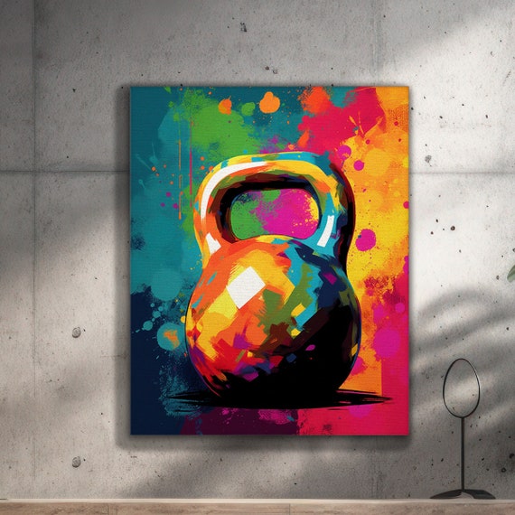 Colorful Kettlebell Wall Art, Gym Poster Print, Abstract Fitness Decor, Workout Motivation Art, Home Gym Digital Download