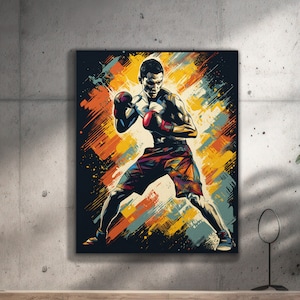 Opere d&#39;arte in palestra Pugile forte Arte motivazionale Poster sportivo Arte murale fitness Stampa palestra Decorazioni per palestra in casa Stampe Arte murale colorata Stampa artistica
