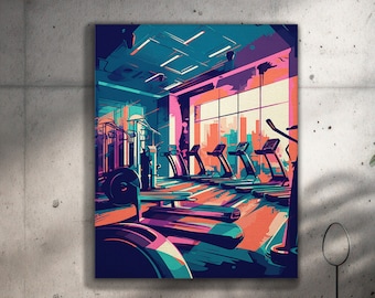 Gym Interior Wall Art, Treadmill Fitness Poster, Colorful Workout Decor, Home Gym Print, Motivational Art Digital Download