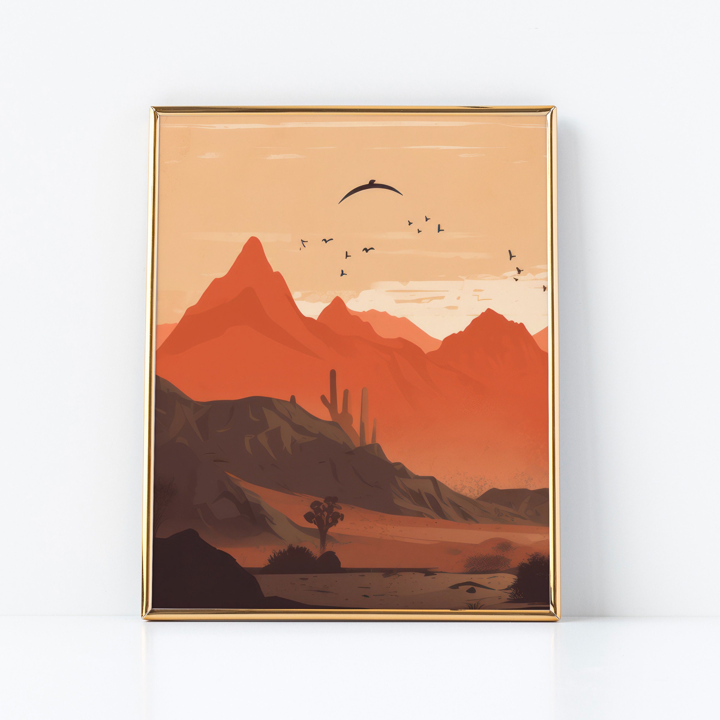 Desert Mountain Triptych, Set of 3 Prints, Terra Cotta Sunset Wall Art ...
