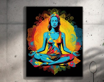 Yoga-meditatie kunst aan de muur, print lotushouding, kleurrijk zen-decor, poster mindfulness, yogastudio digitale download