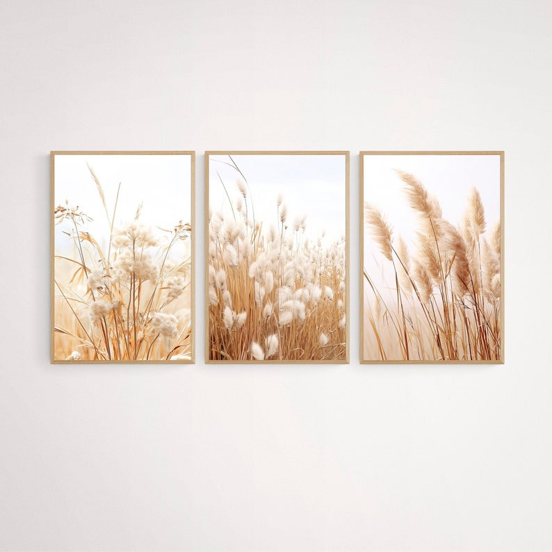 Dry Pampas Grass Neutral Wall Art Set of 3