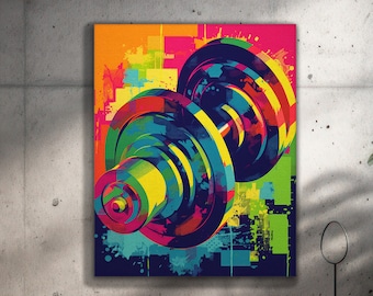 Colorful Dumbbell Wall Art, Gym Poster Print, Abstract Fitness Decor, Workout Motivation Art, Home Gym Digital Download