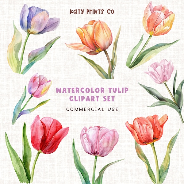 Tulip clipart, tea party clipart, floral flower watercolor