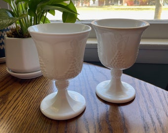 Vintage Indiana Glass Harvest Vintage Milk Glass Goblets - Set of 2