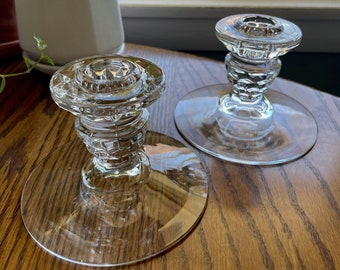 Vintage Fostoria American Candle Holders - Set of 2 Cube Pattern