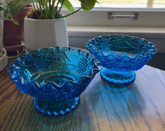 Vintage Bright Blue Indiana Glass Dish - Set of 2