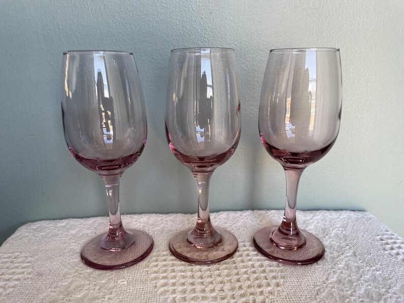 Vintage Libbey Blush Pink Wine Glasses Set of 3 Etsy