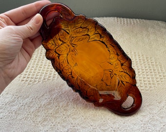 Vintage Tiara Indiana Glass Amber Sweet Pear Oval Dish with Handles