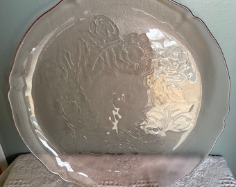 Vintage Arcoroc Rosa Pink Rosaline Textured Glass Platter