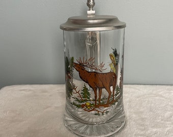 Vintage Elk Beer Stein with Pewter Lid