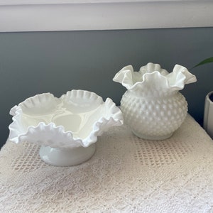 Fenton White Hobnail Milk Glass Vases/Bowls - Sold Separately