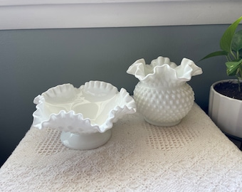 Fenton White Hobnail Milk Glass Vases/Bowls - Sold Separately
