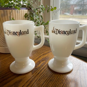 Vintage Walt Disney Disneyland Milk Glass Footed Coffee Mugs - Set of 2