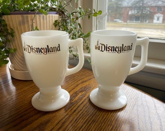 Vintage Walt Disney Disneyland Milk Glass Footed Coffee Mugs - Set of 2