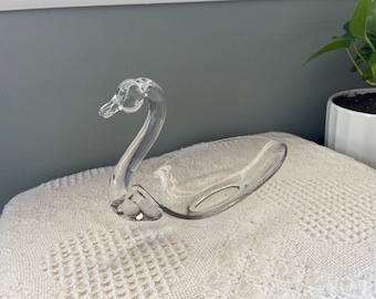 Vintage Duncan & Miller Glass Blown Swan Trinket Tray