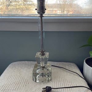 Vintage Clear Glass Tabletop Lamp - Etched Glass Lamp