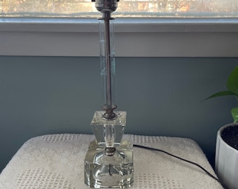 Vintage Clear Glass Tabletop Lamp - Etched Glass Lamp
